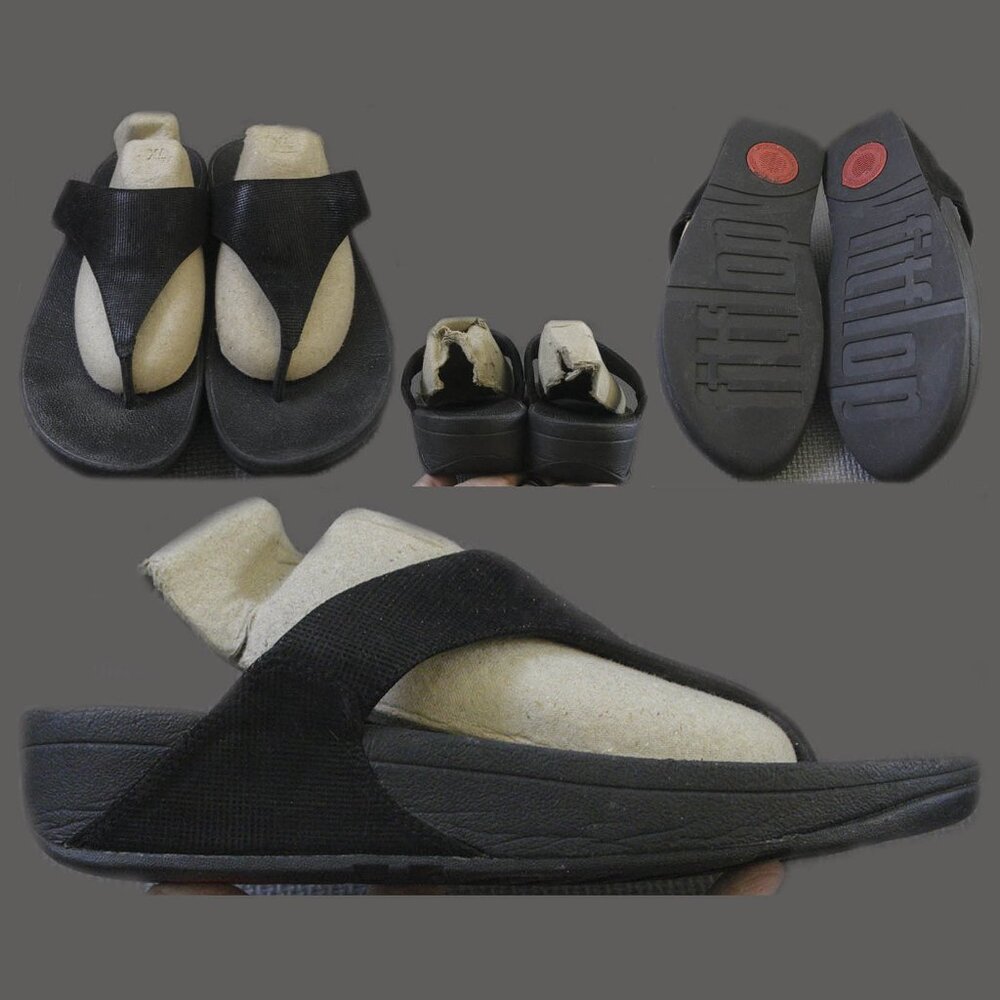 FitFlop LULU Toe Post Shimmer Check Sandals Women's Sz US 10 UK 8 EUR 42, Black